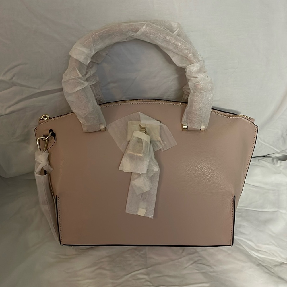 DKNY Elissa Top-Zip Pebble Leather Satchel Blush/Gold hardware￼ NWT  MSRP$268
